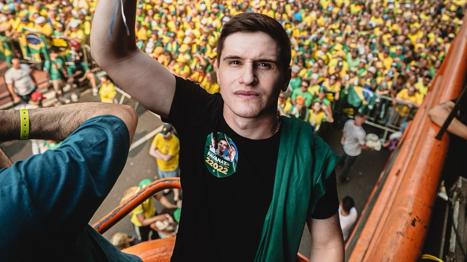 Lucas Pavanato (PL) em ato na Avenida Paulista, quando era vereador de São Paulo